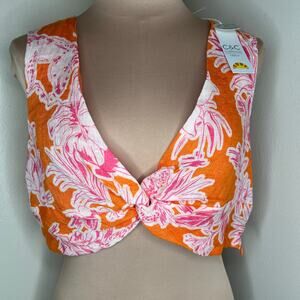C&C California Linen Crop Top Womens Size Large Tiger Novelty Tropical Floral